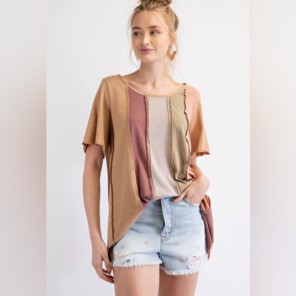 easel Tops - Easel Camilla colorblock jersey knit top sz S